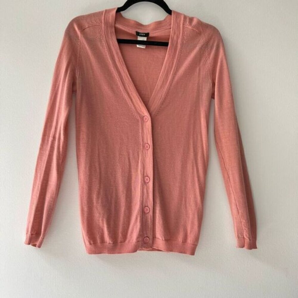 J.Crew Salmon Pink Merino Wool Button Front V-Neck Cardigan X-Small